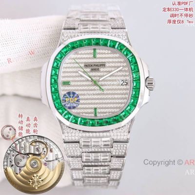 PDF Patek Philippe Nautilus 40*8.7mm 26-330 Movement Green Diamond Bezel White Gold Watch